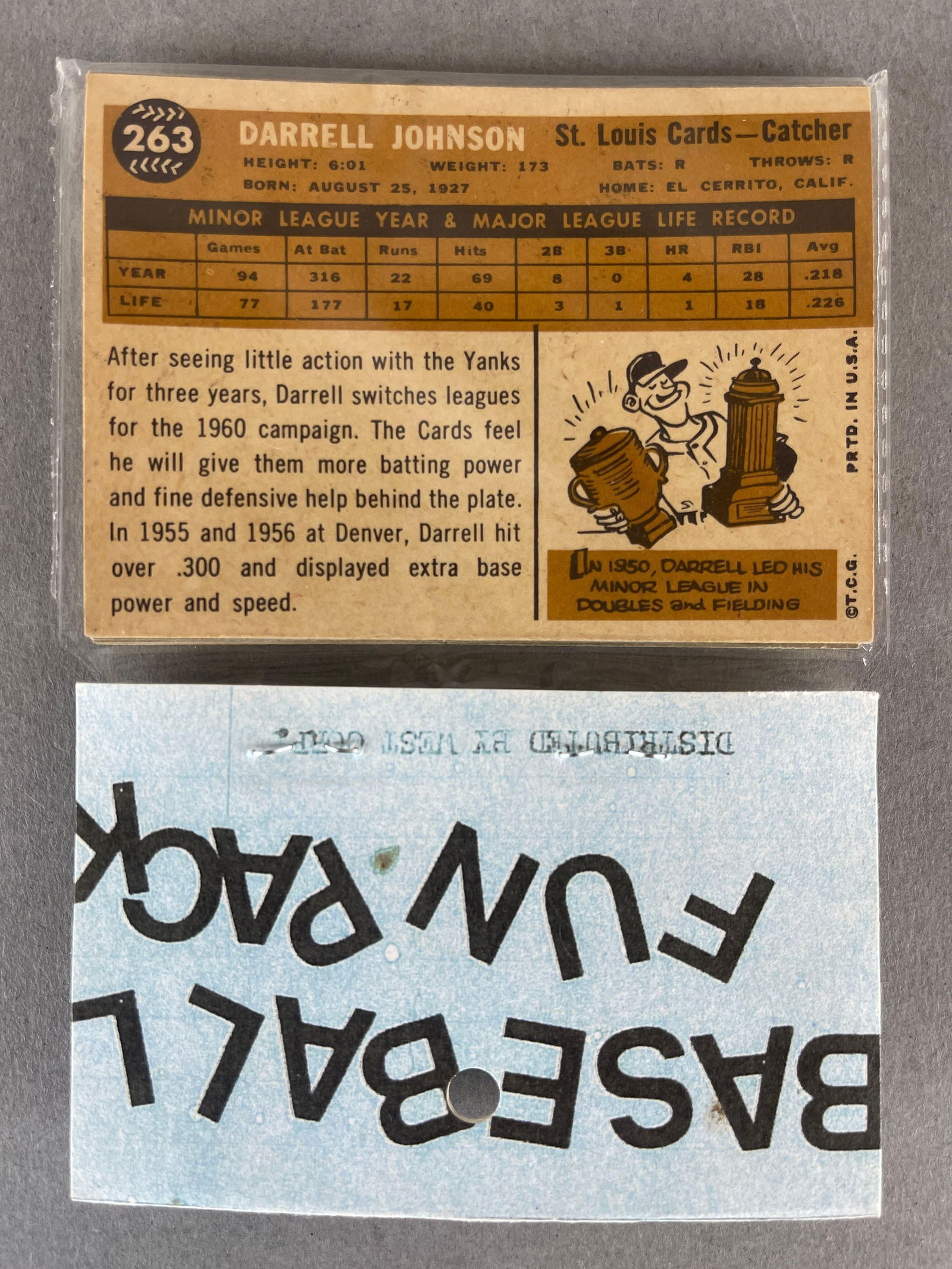 1960 Topps Baseball West Corps Cello Fun Pack - 2