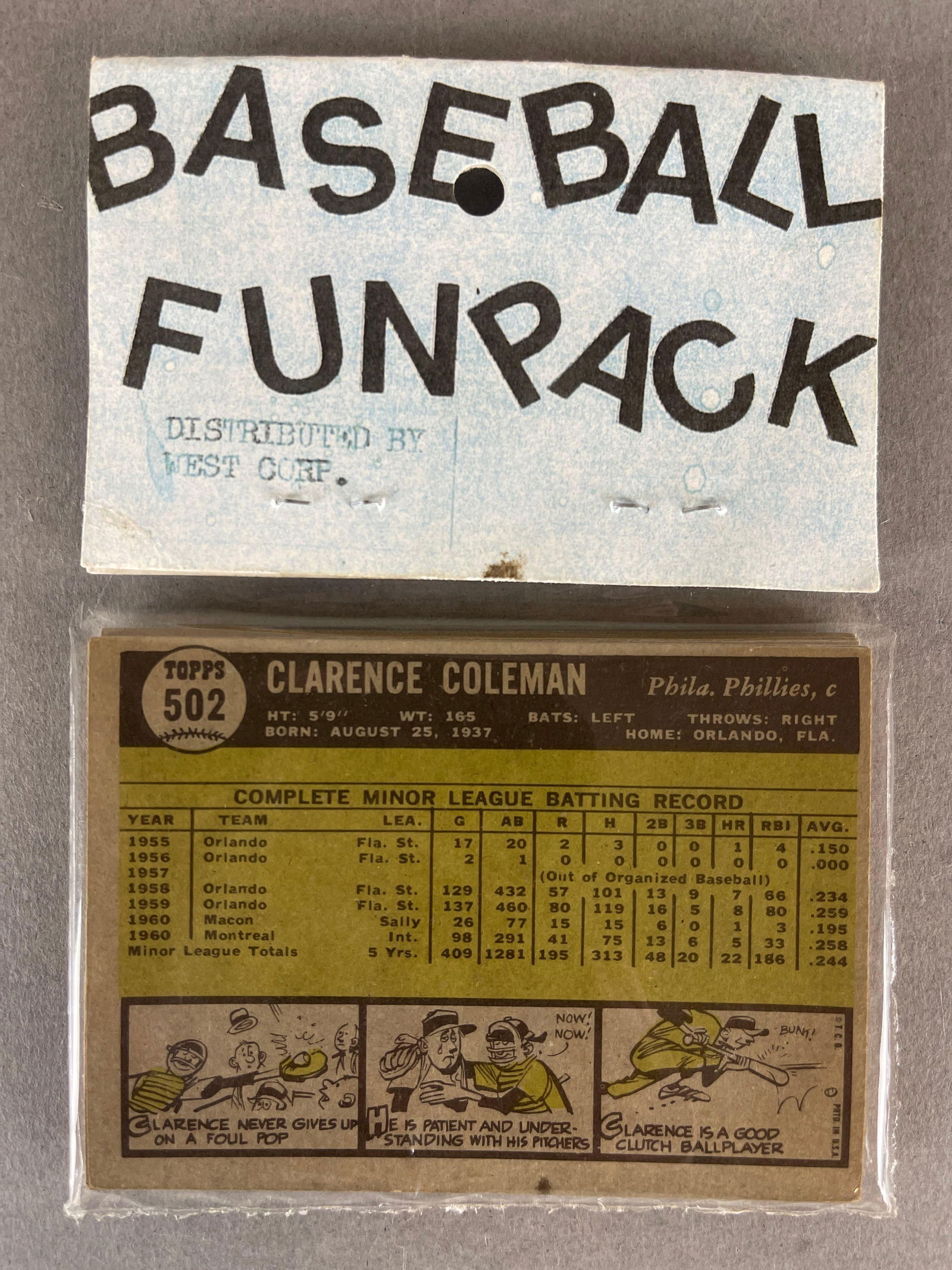 1961 Topps Baseball West Corps Cello Fun Pack - 2