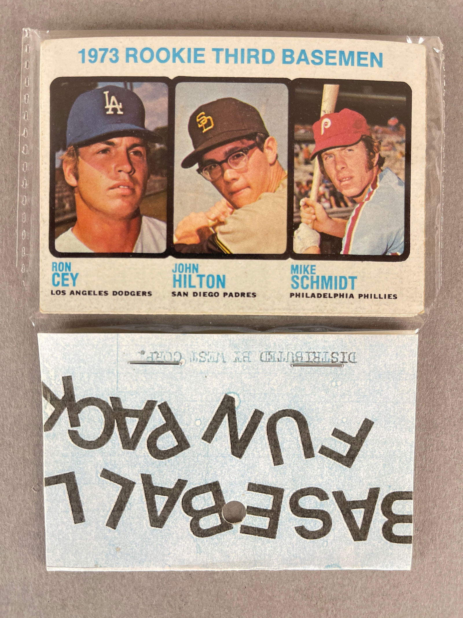 1973 Topps Baseball West Corps Cello Fun Pack with Mike Schmidt Rookie on Top: 1973 Topps Baseball West Corps Cello Fun Pack Mike Schmidt Rookie on top,?10 - Cards per pack, West Corps was a repacking company in the 1970s