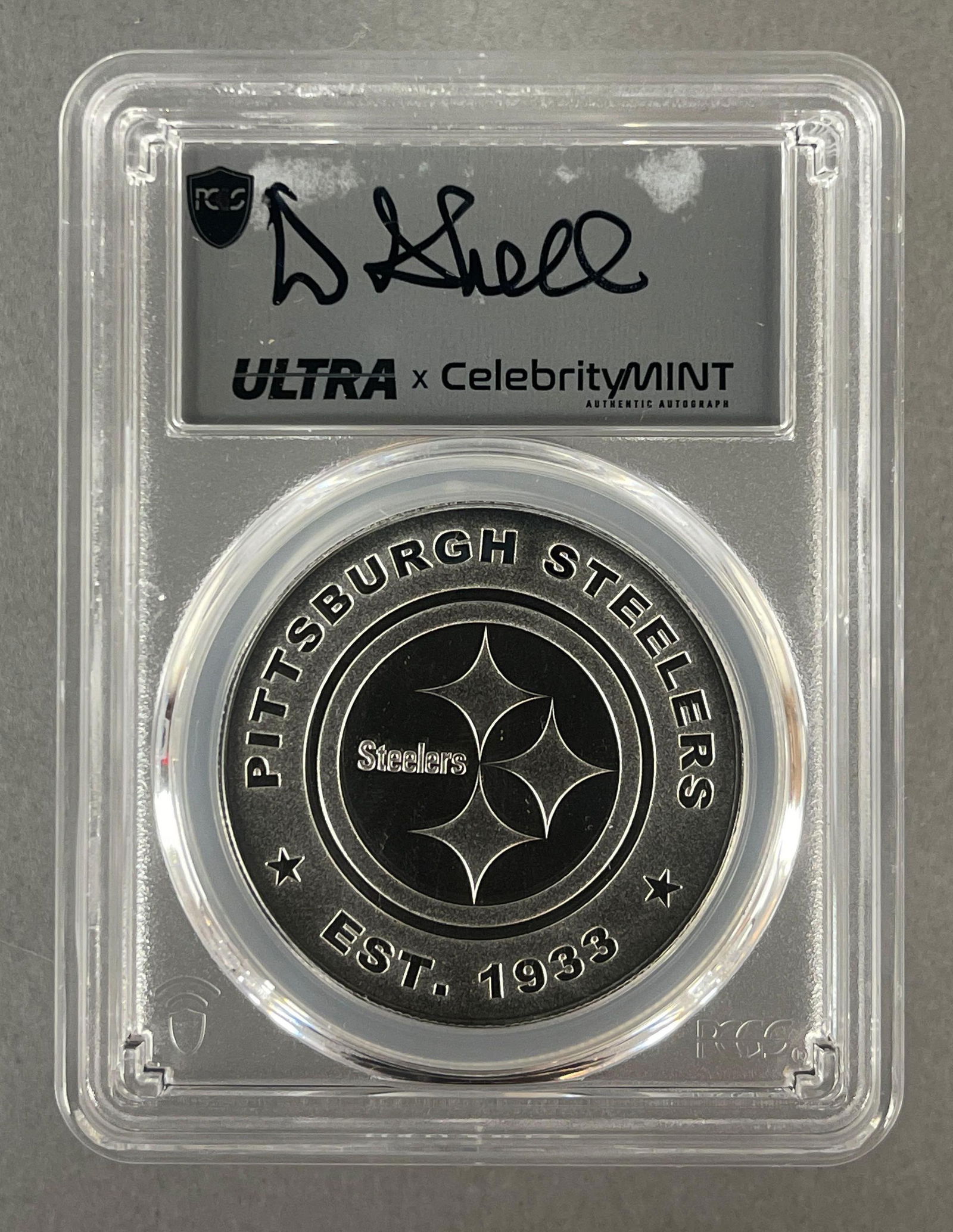 2025 PCGS Pittsburgh Steelers Donnie Shell Auto 1 oz .999 Silver Round GEM PL: 2025 PCGS Pittsburgh Steelers Donnie Shell Auto 1 oz .999 Silver Round GEM PL