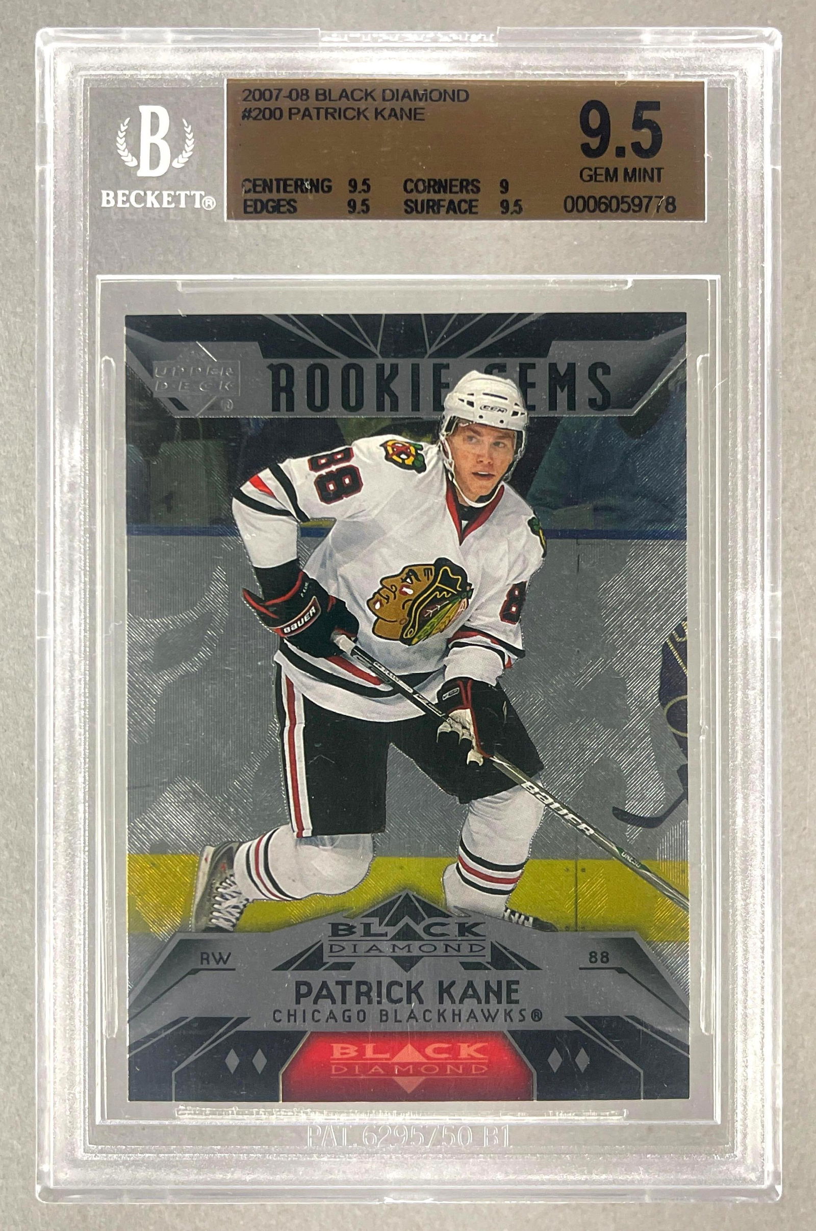 2007 - 08 U D Black Diamond Rookie Gems Patrick Kane #200 BGS 9.5: 2007 - 08 Upper Deck Rookie Gems Black Diamond Patrick Kane #200 BGS 9.5