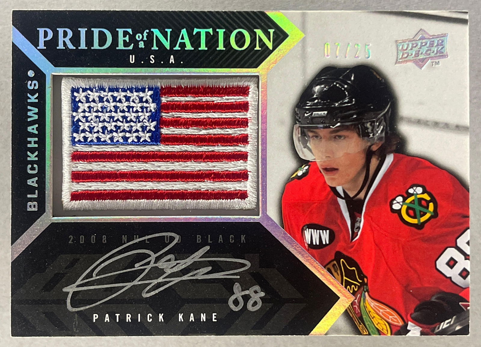 2007 - 08 UD Black Pride of A Nation Rookie Auto Patrick Kane 7/25: Great Rookie Auto Patrick Kane, Ready to Grade 7/25