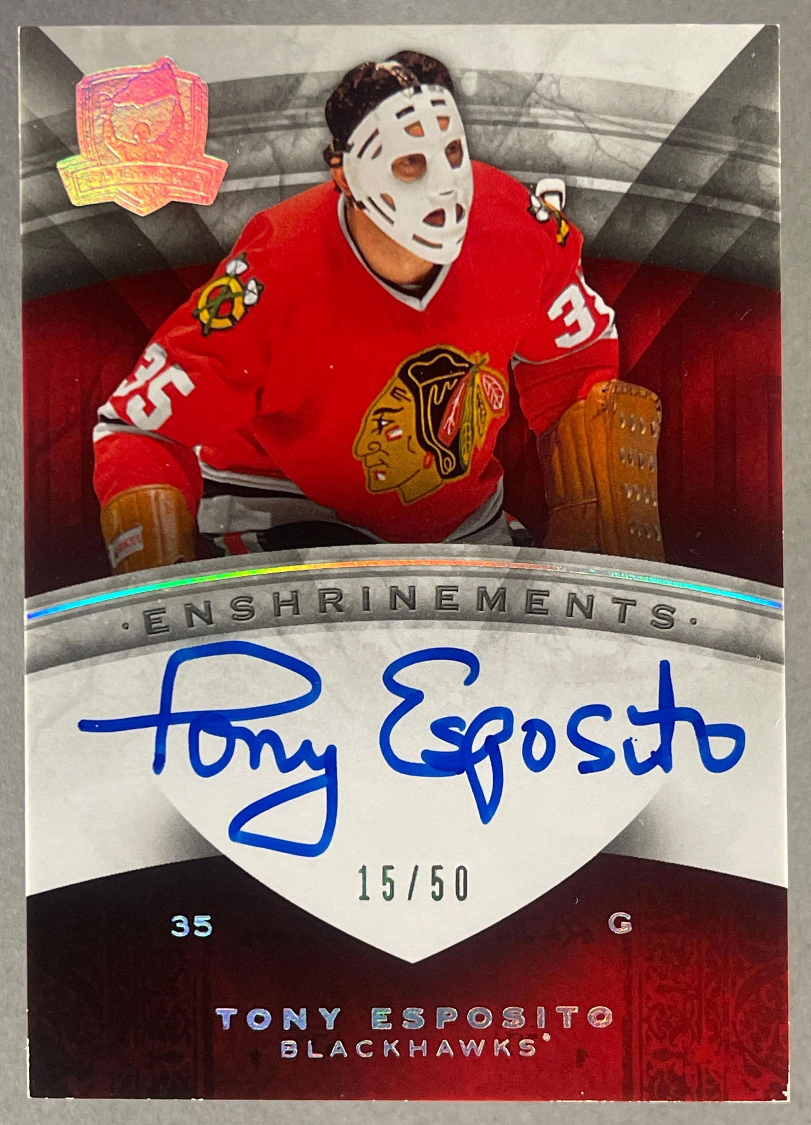 2008 UD The Cup Enshrinement Auto Tony Esposito 15/50: Tony Esposito Auto 15/50