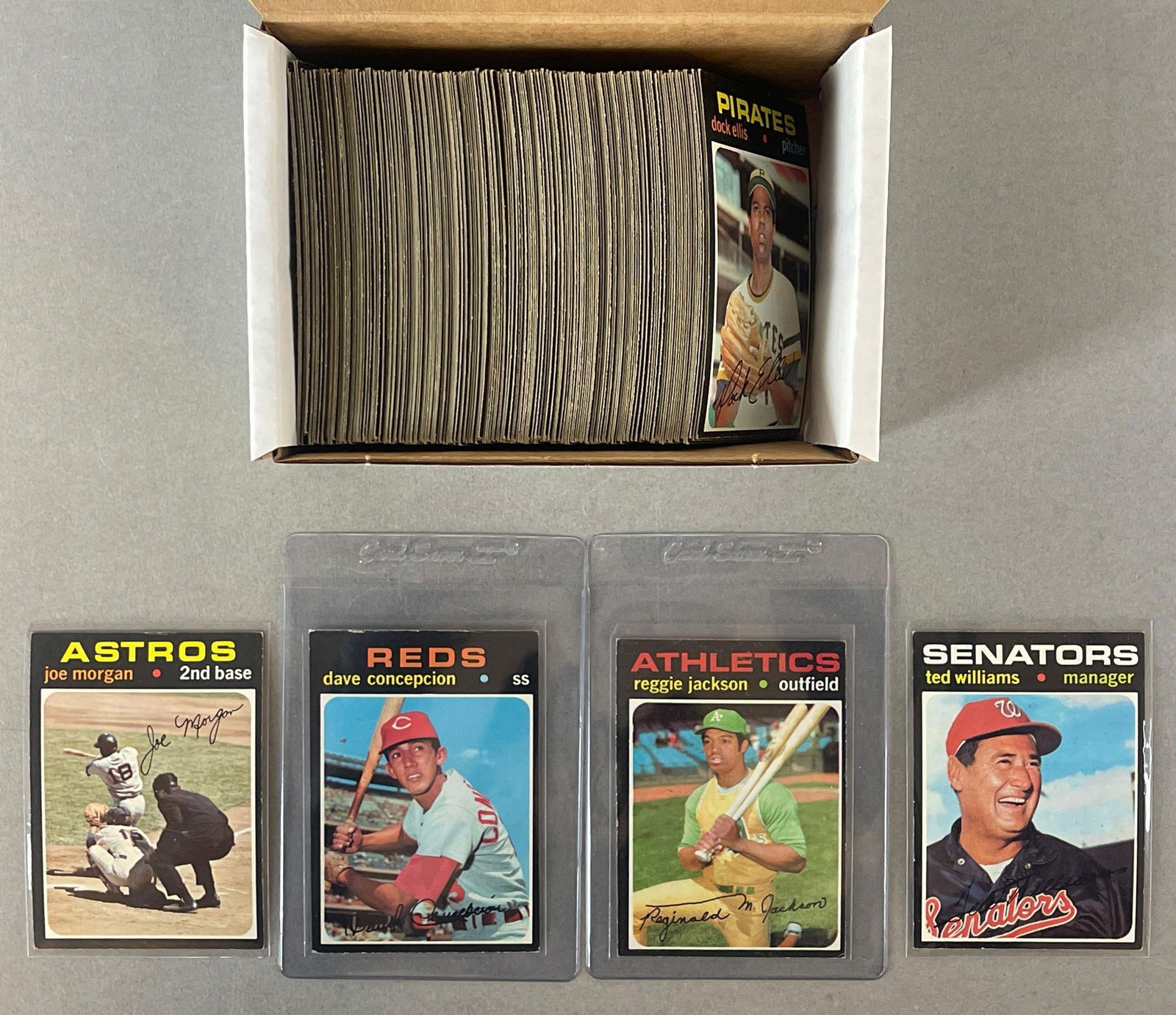 200 - 1971 Topps Baseball Cards with HOFs, Stars, and Rookies: Condition vary, VG - EX, with a couple less, Nice looking cards, 2 - Dave Concepcion Rookies, 2 - Reggie Jackson, 2 - Gil Hodges, Joe Morgan, Ted Williams, and More