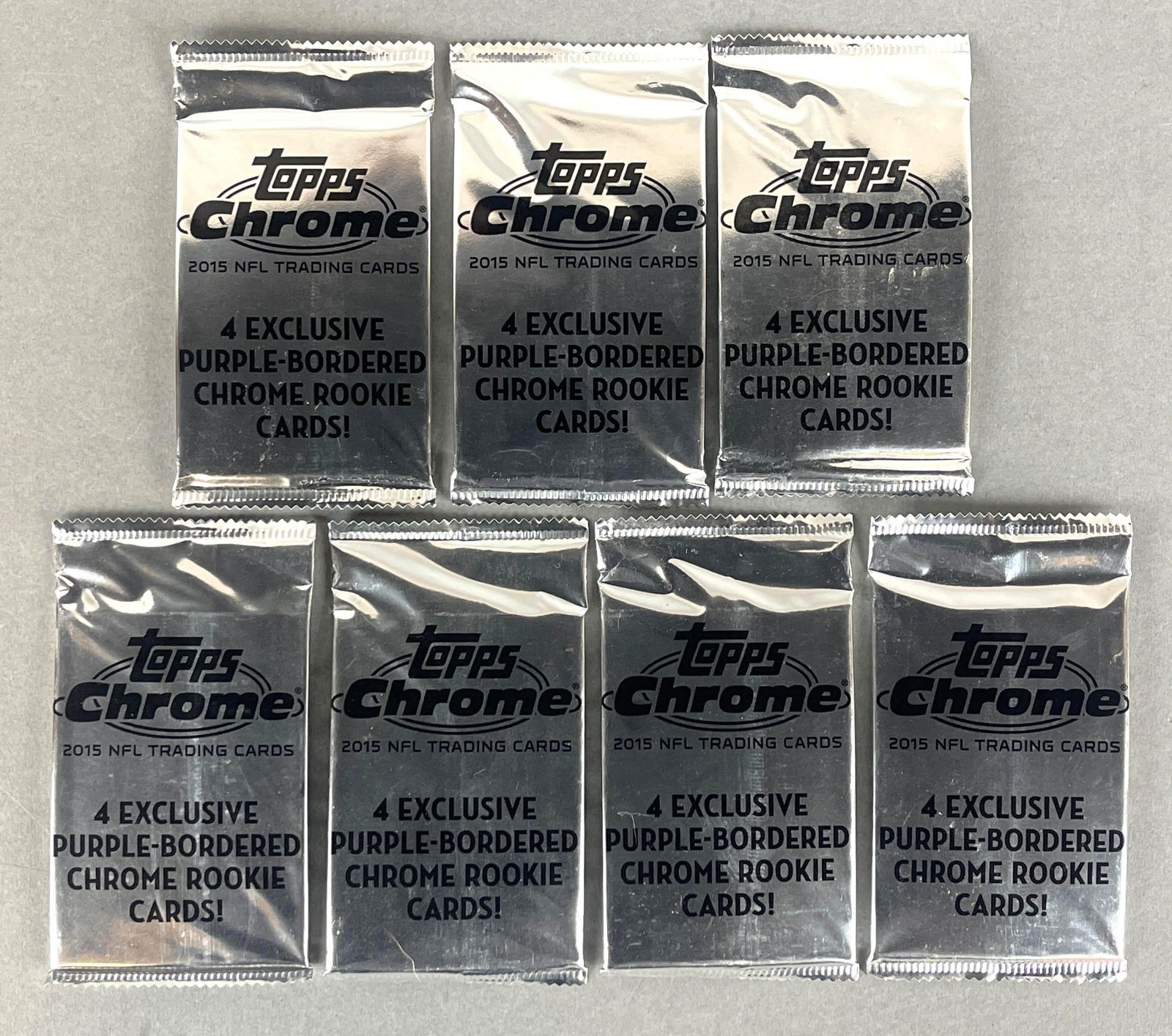 7 - 2015 Topps Chrome Football Packs with 4 Exclusive Purple Bordered Cards: Unusual silver packs, 4 - cards per pack