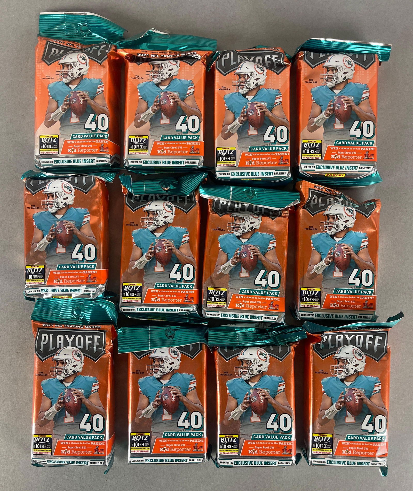 12 - 2021 Playoff Football Value Packs: 40 - Cards per pack