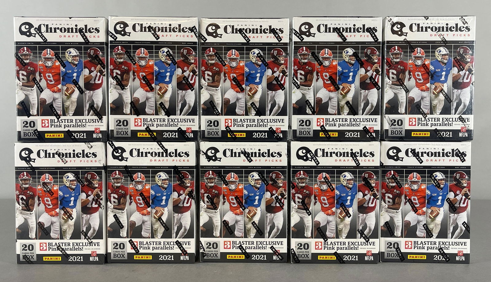 10 - 2021 Panini Draft Picks Football Chronicles Blaster Boxes: 4 - Packs per box, 5 - Cards per pack