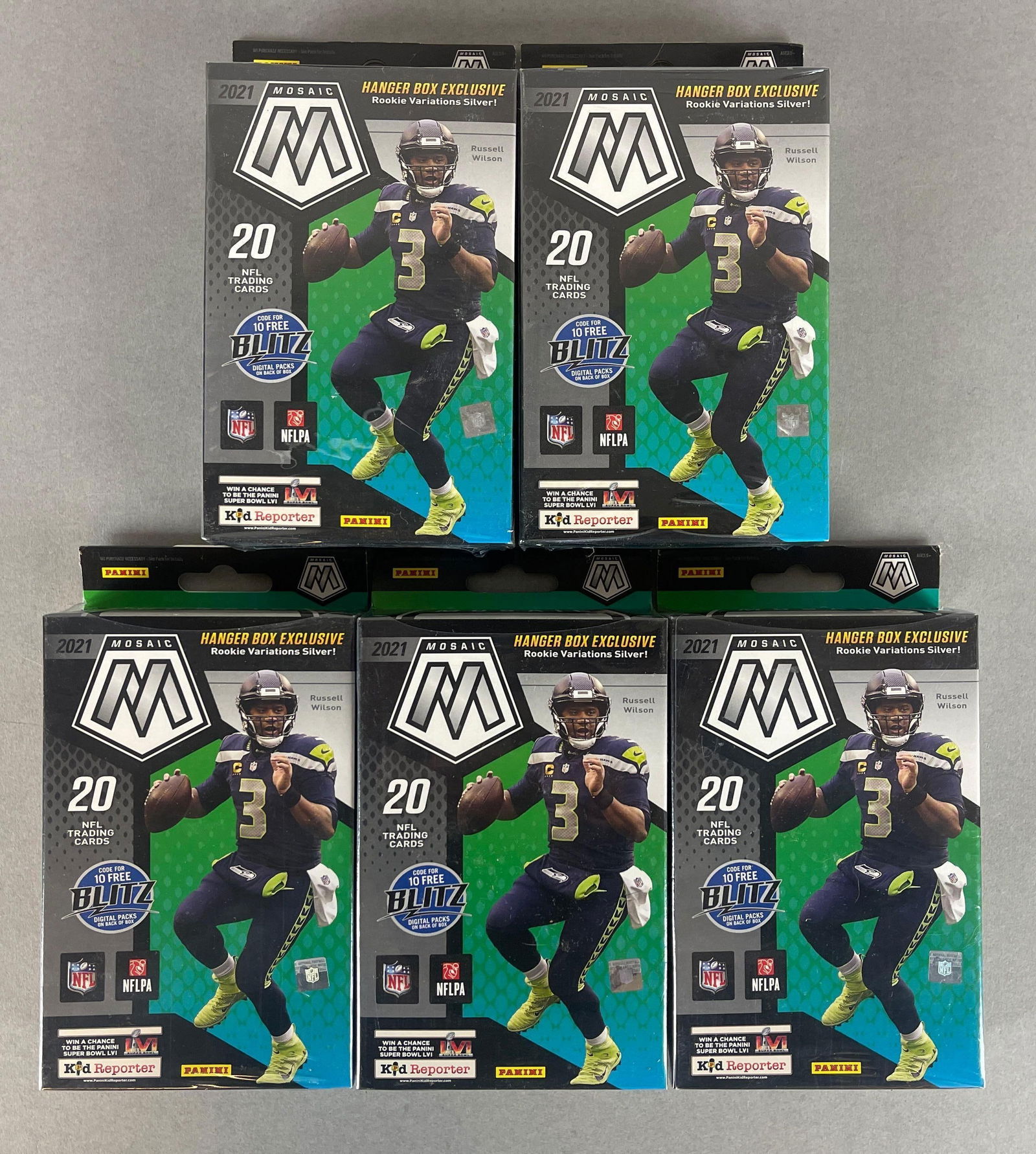 5 - 2021 Mosaic Football Hanger Boxes: 20 - Cards per box