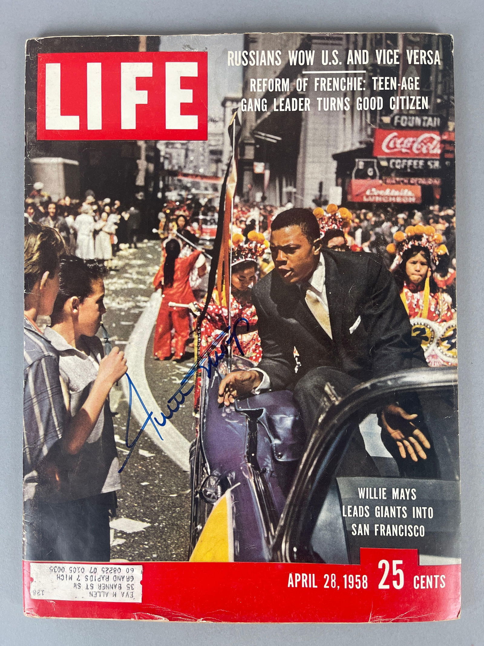 Willie Mays Signed 1958 Life Magazine with JSA COA: April 28, 1958 Life Magazine, Autographed Willie Mays, with JSA COA