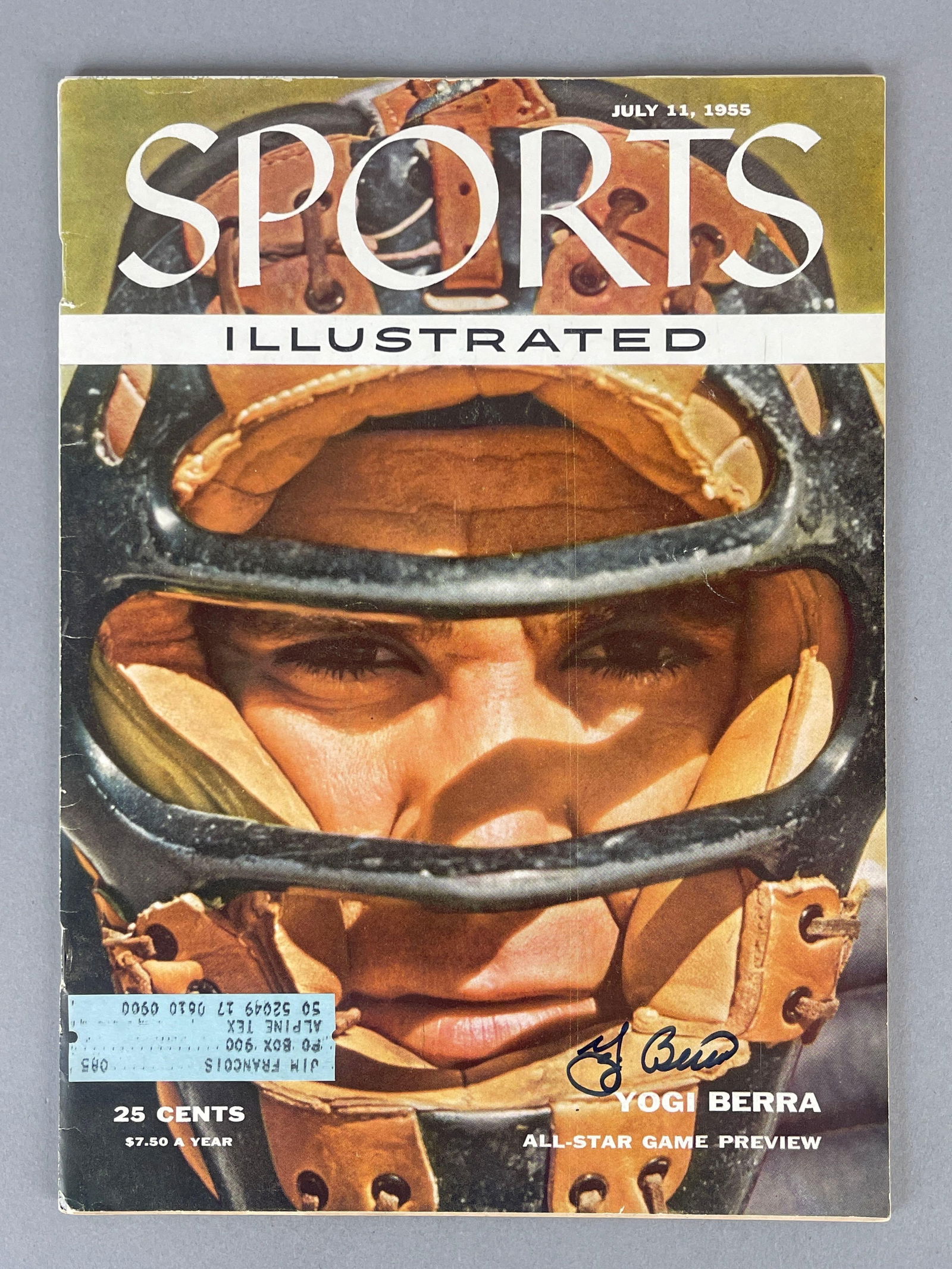 Yogi Berra Signed 1955 Sports Illustrated with JSA COA: First issue with Yogi Berra on Cover July 11, 1955, Autographed Yogi Berra, with JSA COA