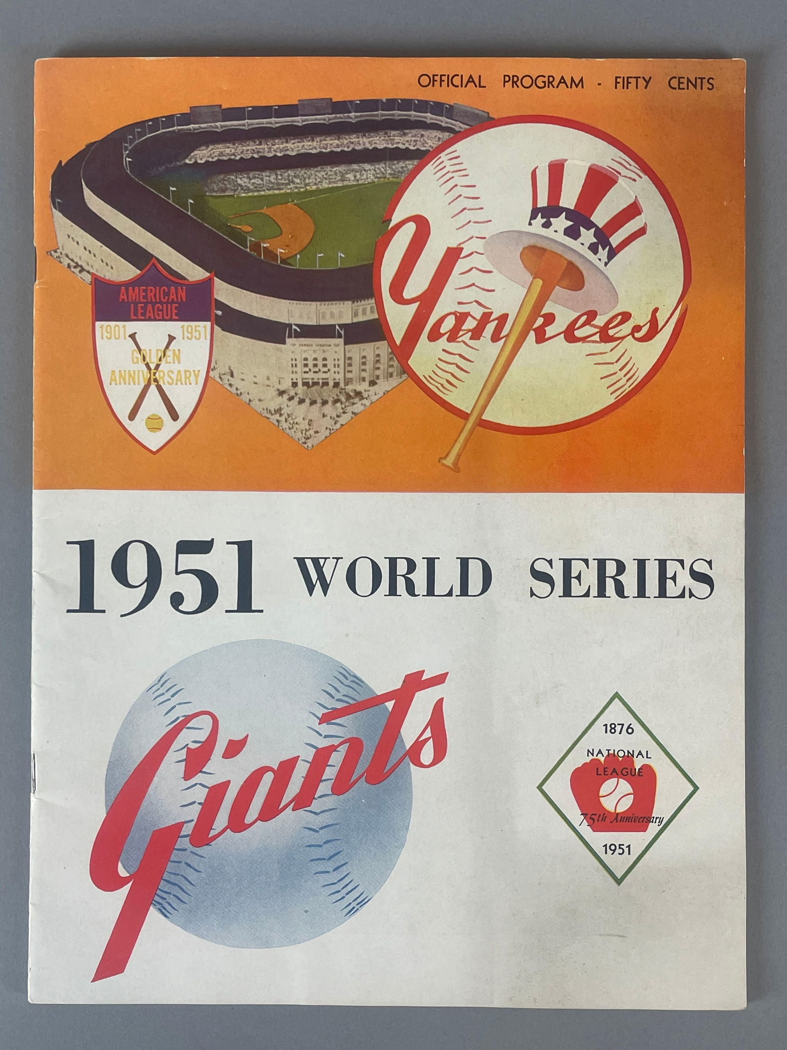 1951 World Series Program New York Yankees vs New York Giants: 1st World Series for Mickey Mantle and Willie Mays, Last for DiMaggio, Yankees win 4 - 2