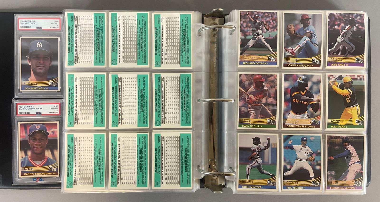 1984 Donruss Baseball Complete High-Grade Set with Mattingly and Strawberry PSA 8: Condition vary, NM - Mint, Newly Graded, Don Mattingly Rookie PSA Sharp card, Darryl Strawberry PSA 8 Rookie