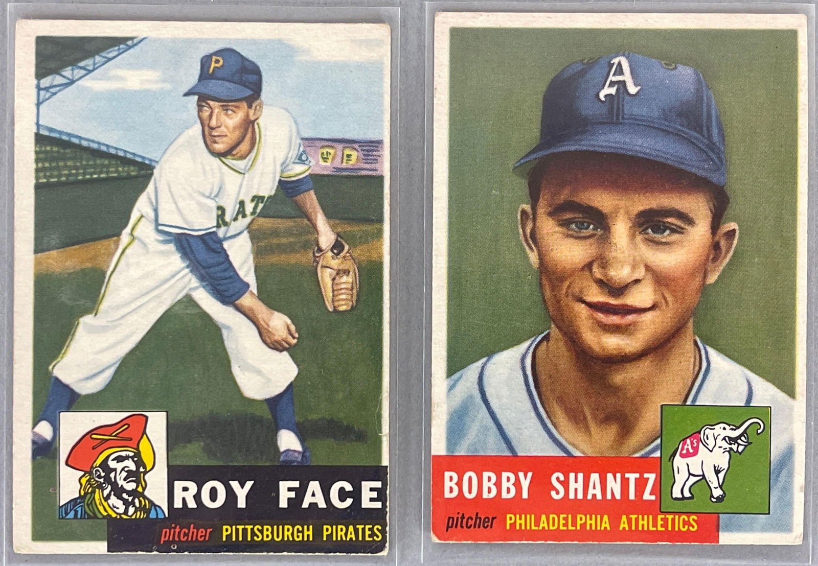 1953 Topps Roy Face #246 Rookie and Bobby Shantz #225: Both scarce high numbers, VG - VGEX