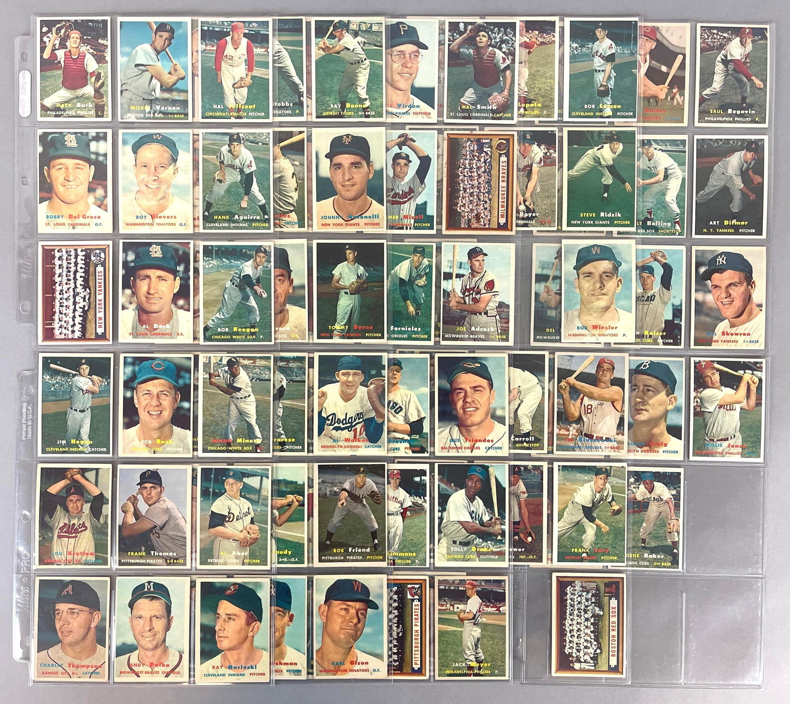 85 - 1957 Topps Baseball 2nd Series Set Break with HOFs and Team Cards: Conditions vary, VG - EXMT, Series 2 no duplicates, Cards #89 - 176, Only missing 3 cards, Includes Lemon, Kluszewski, Larsen, Skowron, Minoso, and all 4 Team cards