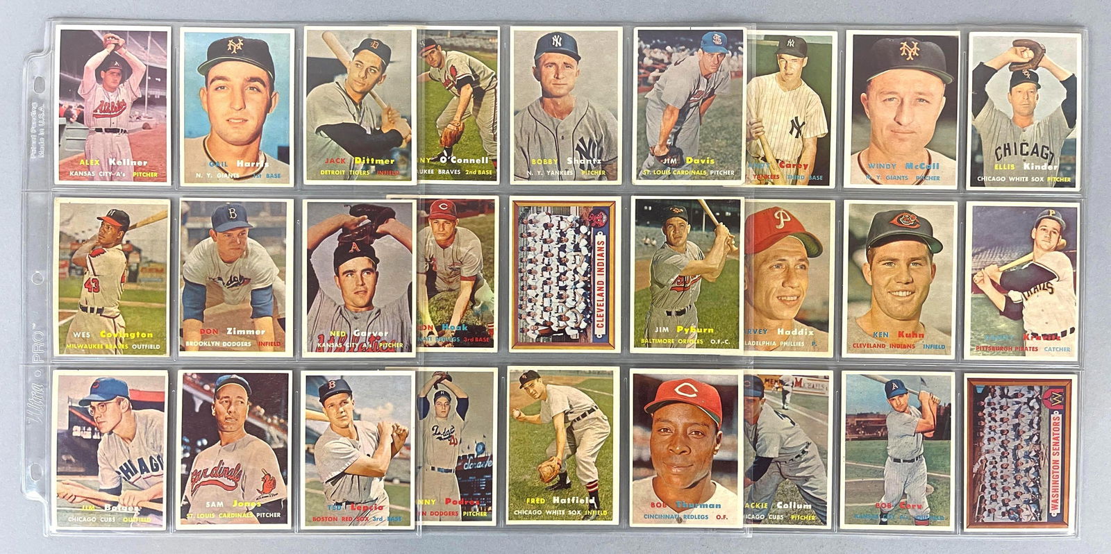 28 - 1957 Topps Baseball Scarce 4th Series Set Break with Team Cards: Conditions vary, VG - EXMT, Mainly mid-grade, Series 4 no duplicates, #265 - 352, Senators and Indians Team cards