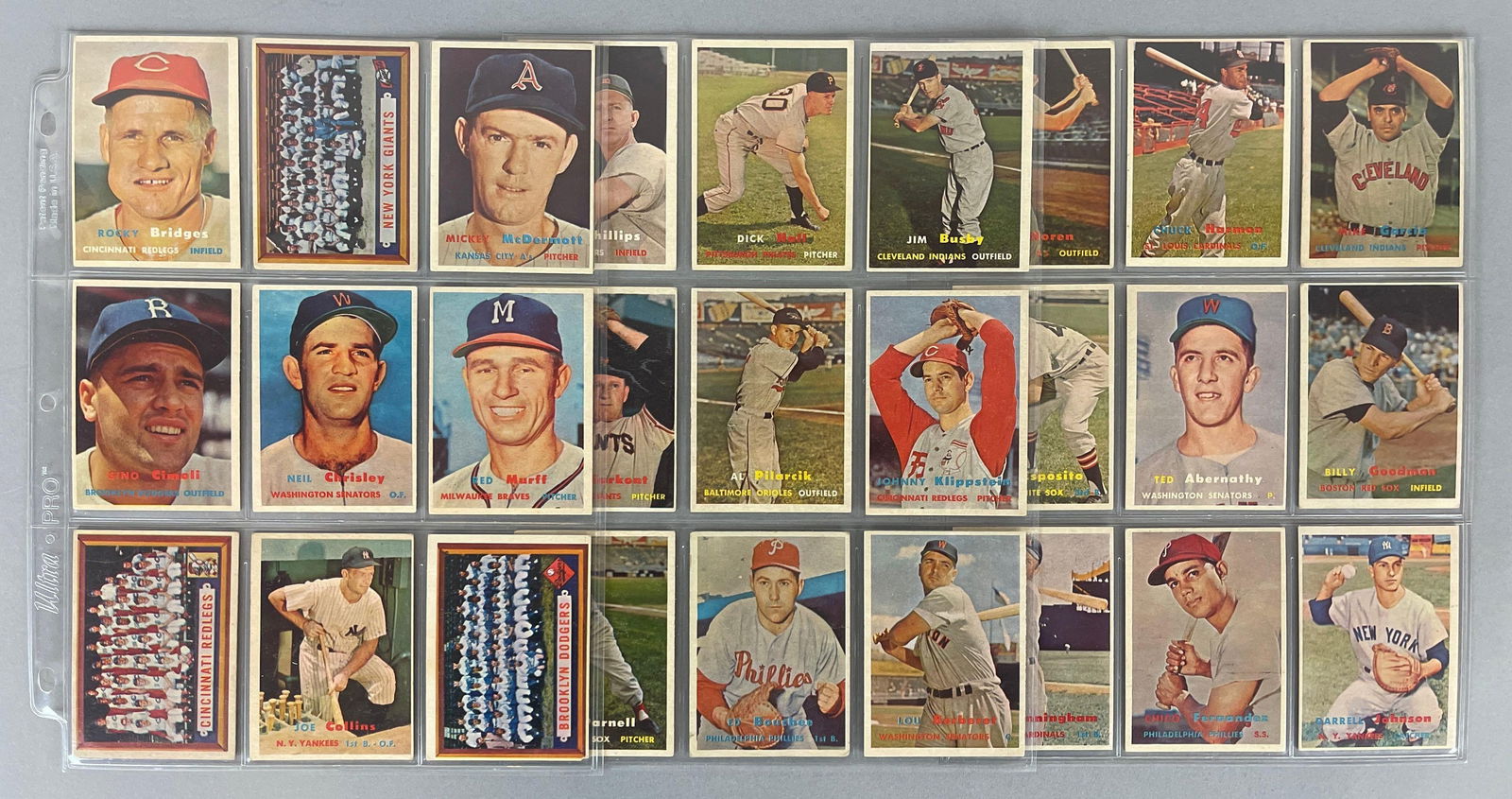 28 - 1957 Topps Baseball Scarce 4th Series Set Break with Team Cards: Conditions vary, VG - EXMT, Mainly mid-grade, Series 4 no duplicates, #265 - 352, Includes Giants, Dodgers, and Red Legs Team cards, and More