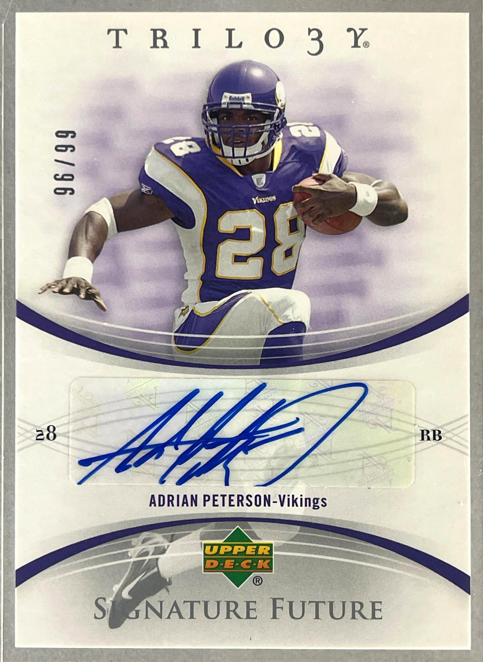 2007 Upper Deck Trilogy Signature Future Adrian Peterson 96/99: Rookie Auto of Adrian Peterson 96/99