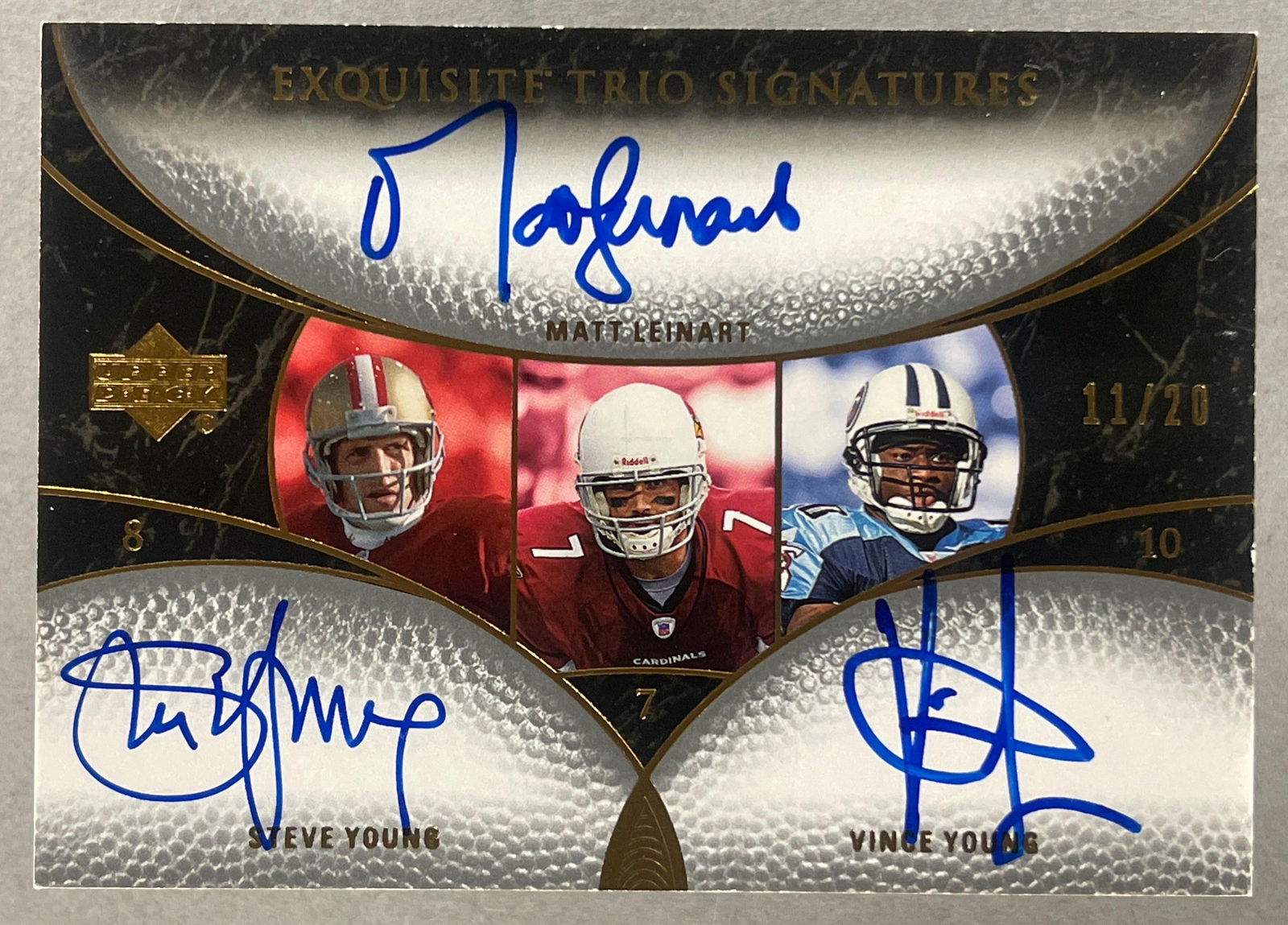 2007 Exquisite Trio Signatures Matt Leinart, Steve Young, Vince Young 11/20: 2007 Exquisite Trio Signatures Matt Leinart, Steve Young, Vince Young 11/20
