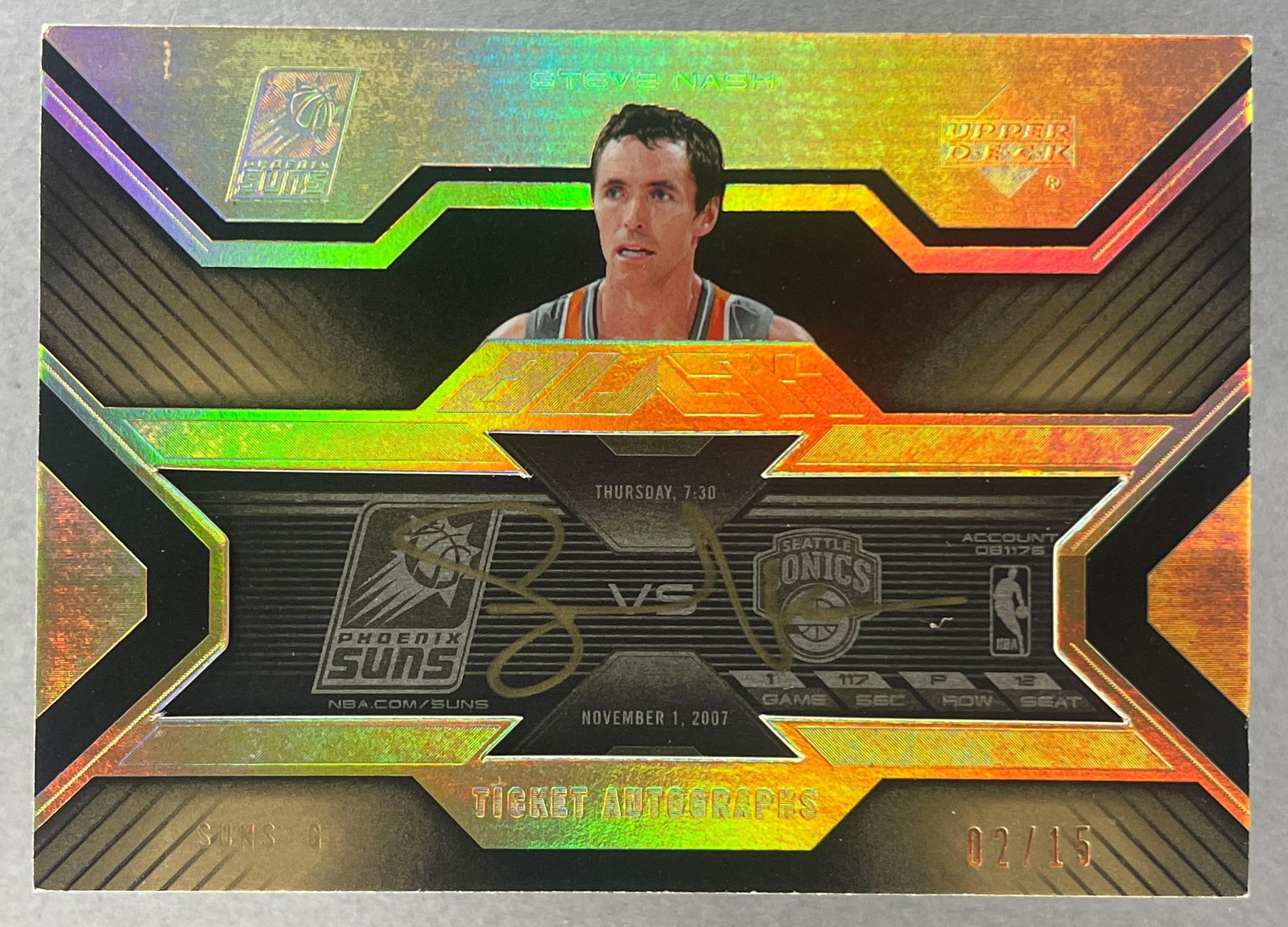2007 - 08 UD Black Ticket Autographs Gold Steve Nash 2/15: Steve Nash auto 2/15