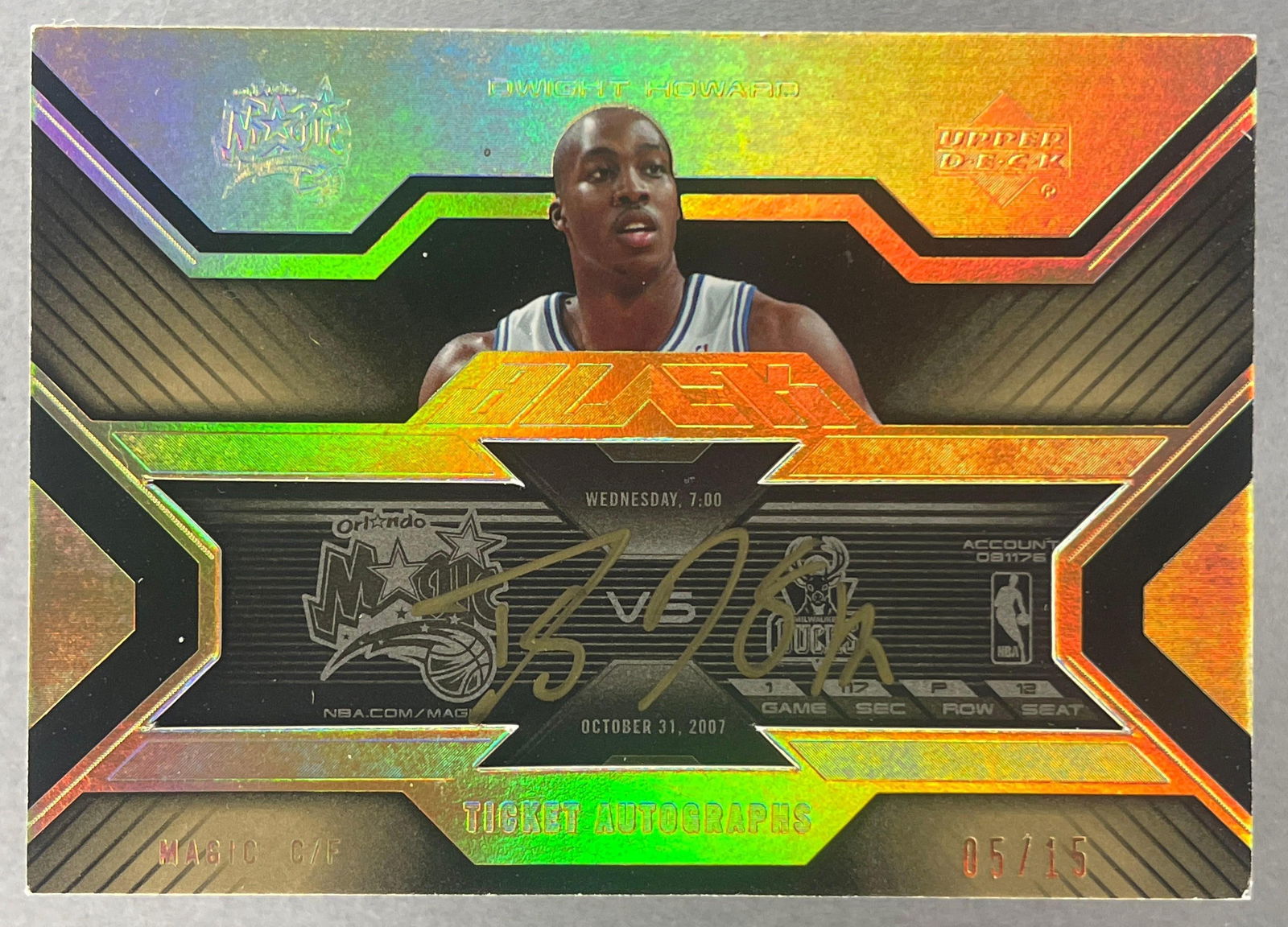 2007 - 08 UD Black Ticket Autographs Gold Dwight Howard 5/15: Dwight Howard Auto 5/15