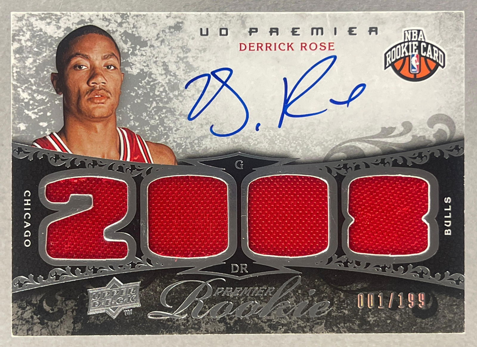 2008 Upper Deck Premier RPA Derrick Rose 1/199: Rookie Patch Auto of Derrick Rose 1/199