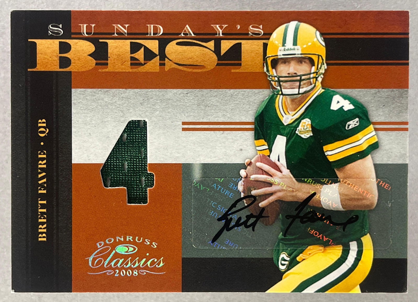 2008 Donruss Classics Sundays Best Auto Patch Brett Favre 9/10: 2008 Donruss Classics Sundays Best Auto Patch Brett Favre?9/10