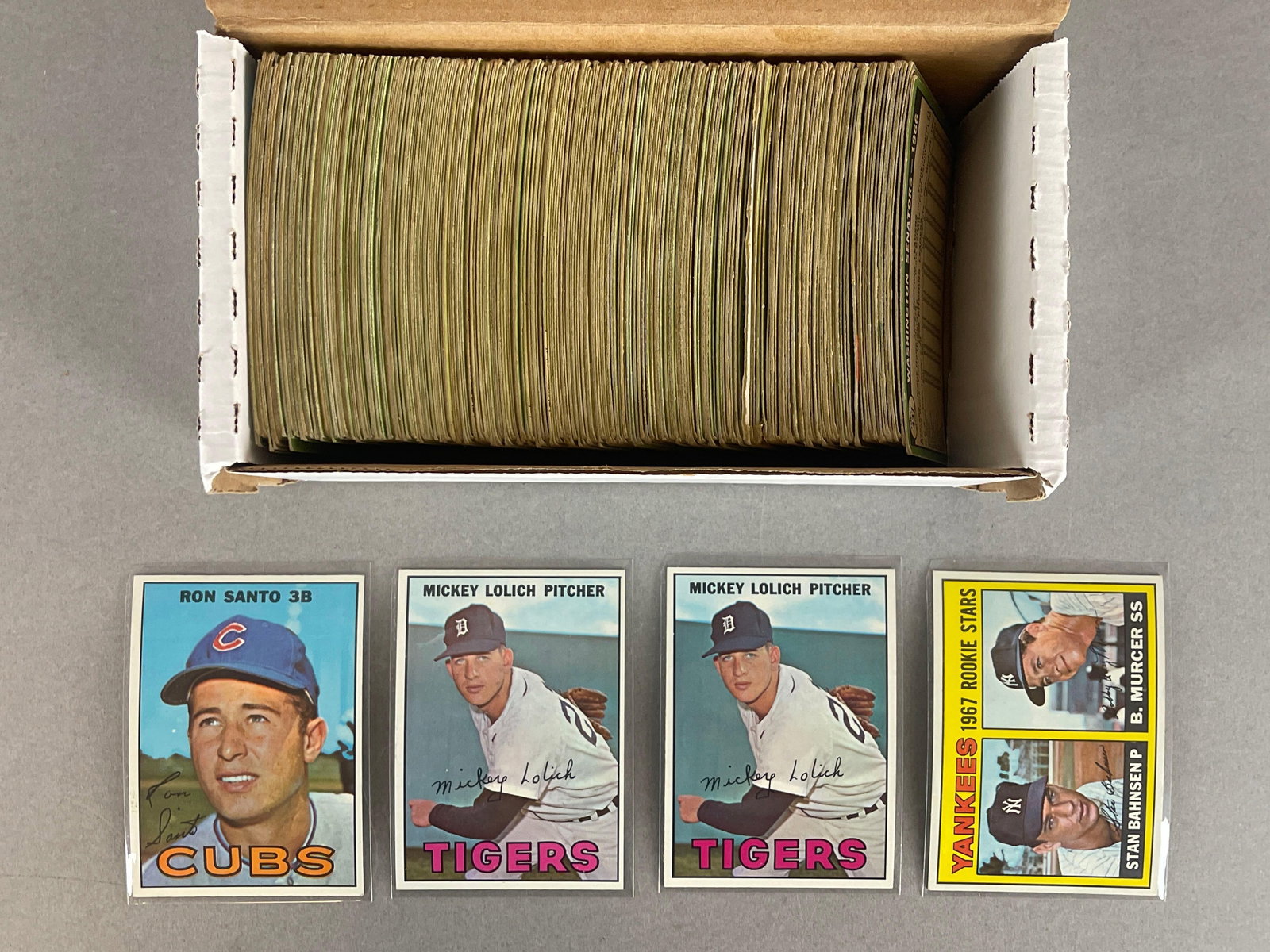 260+ 1967 Topps Baseball Cards with HOFs, Stars, and Rookies: Conditions vary, Low - NM, Mainly Low - EX, Includes Ron Santo, 2 - Mickey Lolich, Bobby Murcer Rookies and More