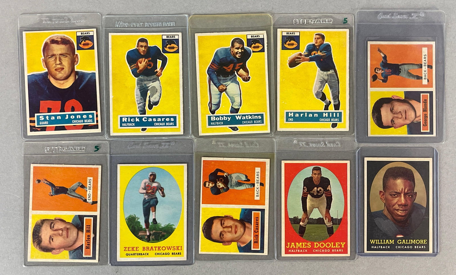 10 - 1956 and 57 Topps Chicago Bears Cards with George Blanda: Conditions vary, EX - NM, 1956 Stan Jones NM, 1957 George Blanda EXMT - NM, and More