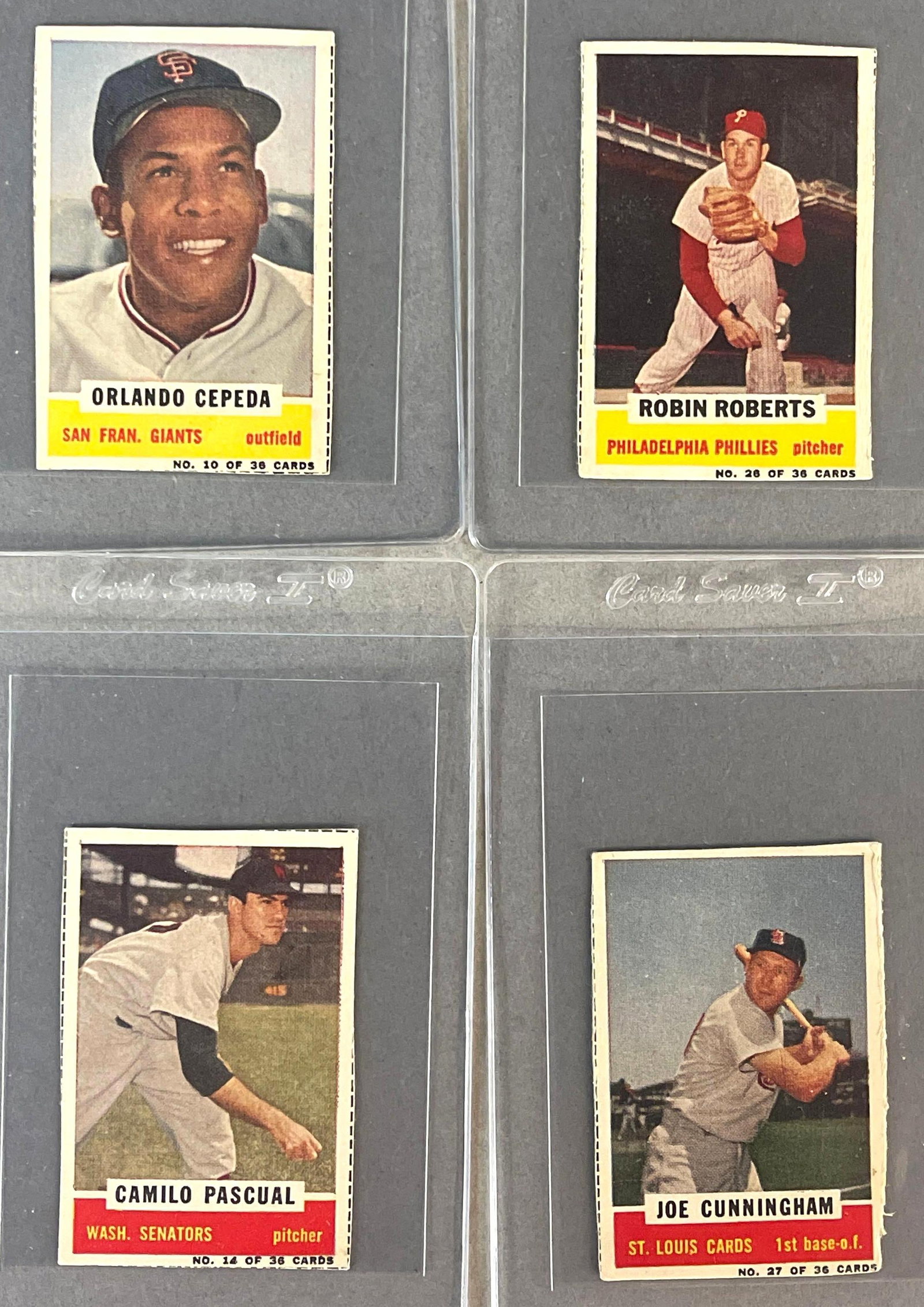 1960 Bazooka Orlando Cepeda, Robin Roberts, Cunninham, and Pascual Cards (1 of 2)