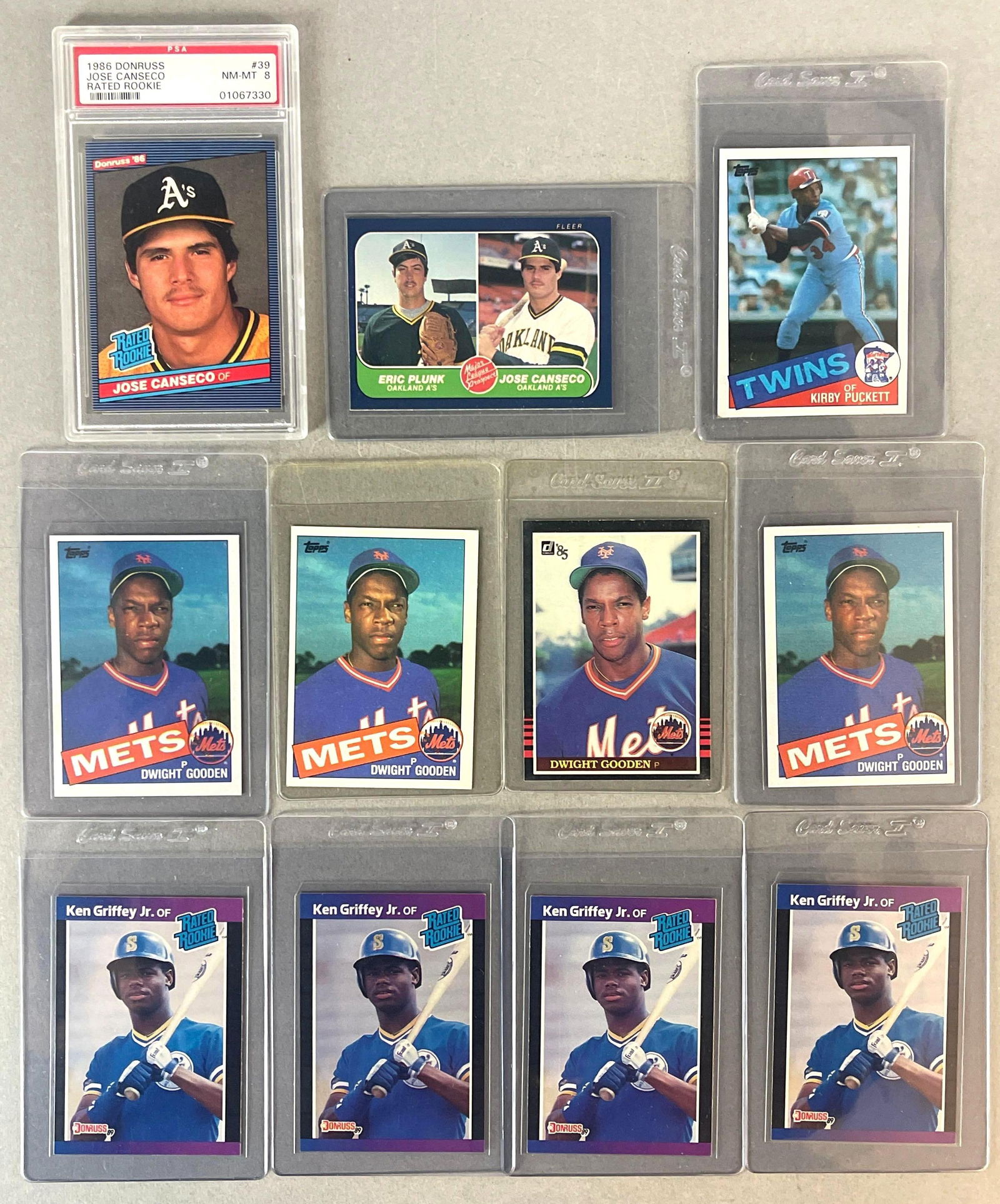 1986 Donruss Jose Canseco PSA 8 + 10 - 1980s Rookies: Conditions vary, EXMT - NMMT, 4 - 1989 Donruss Ken Griffey Jr. NMMT, 1986 Fleer Canseco #649 NMMT - Mint, 1985 Topps Kirby Puckett and More