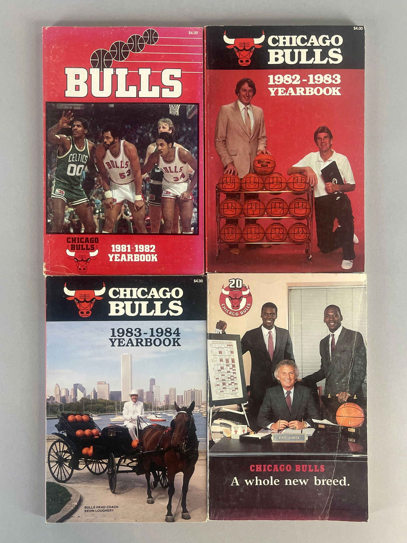 4 - 1981 - 86 Chicago Bulls Programs - Michael Jordan: 1985 - 86 A whole New Breed with Michael Jordan, 1981 - 82, 82 - 83, 83 - 84