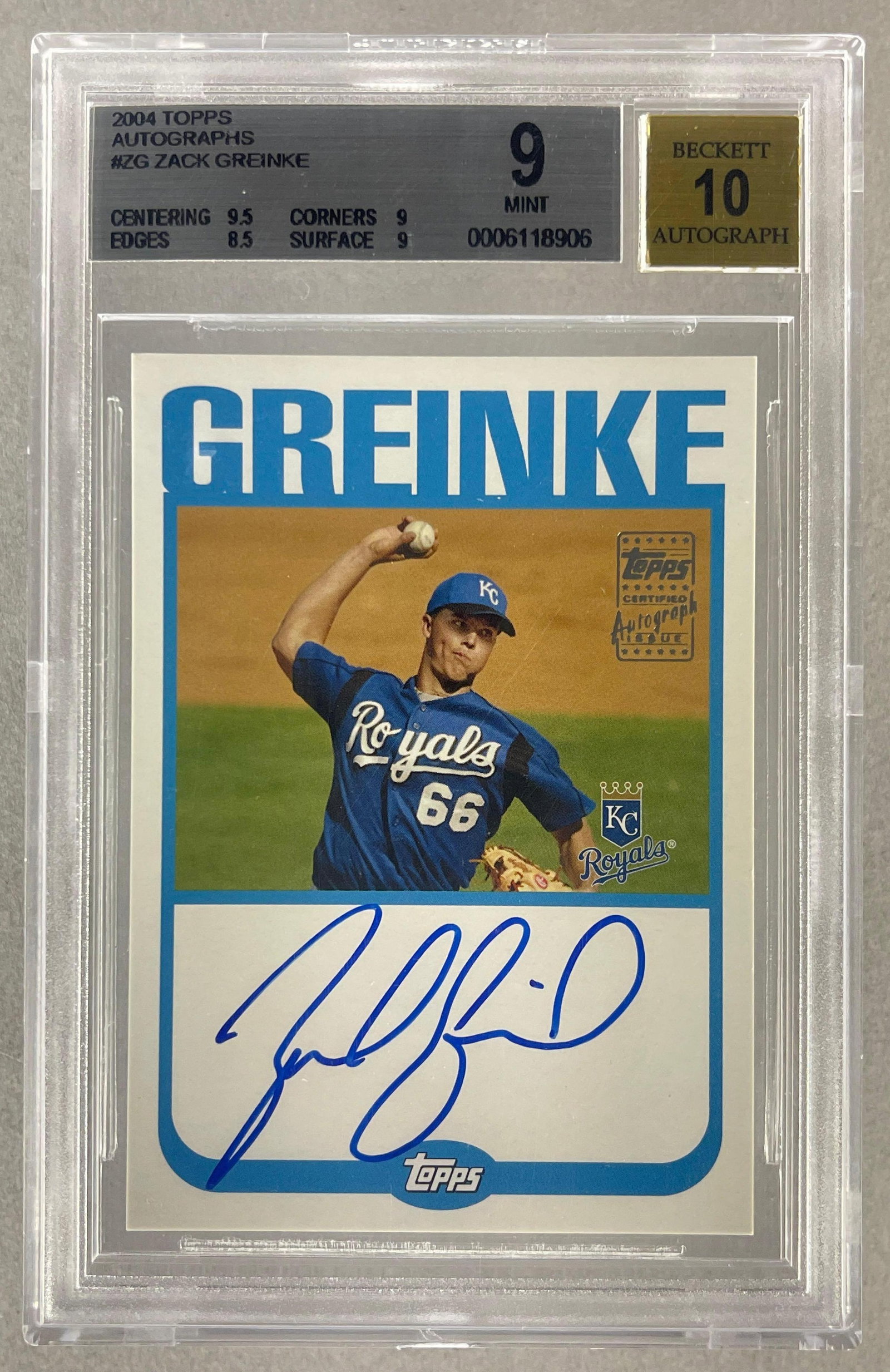 2004 Topps Autographs Zack Greinke #TA-ZG BGS 9 Auto 10: 2004 Topps Autographs Zack Greinke #TA-ZG BGS 9 Auto 10