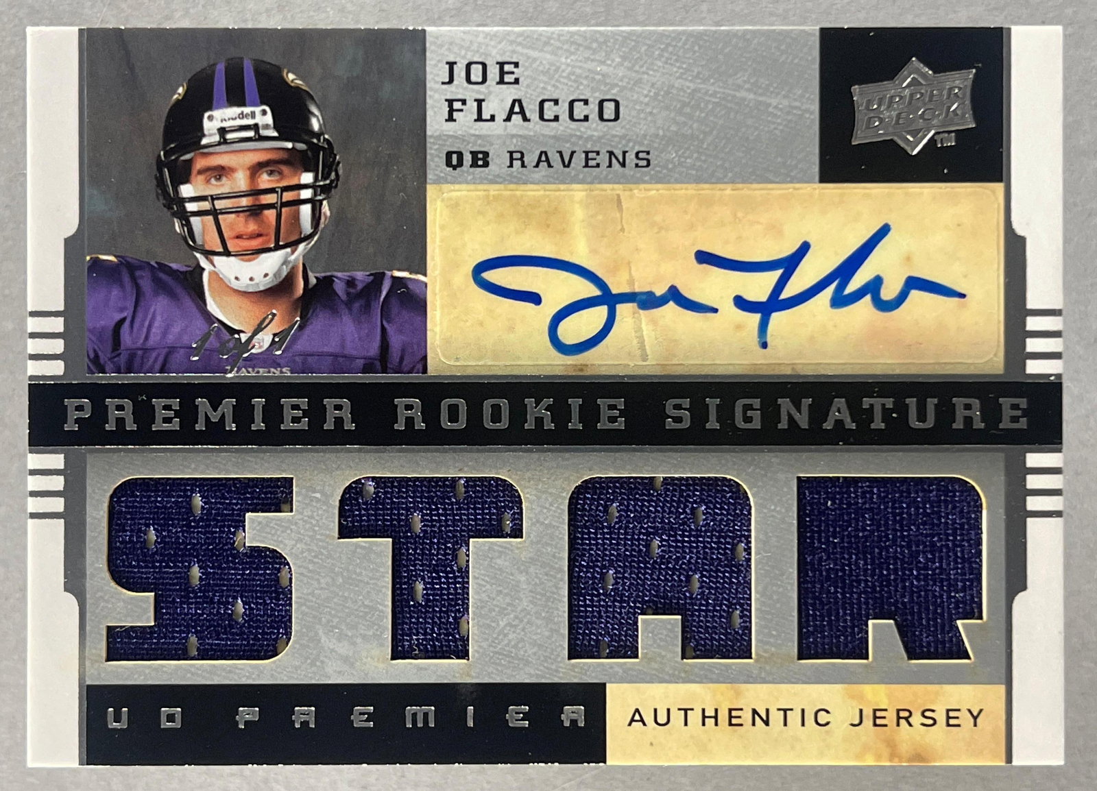 2008 UD Premier Rookie Signature Jersey Joe Flacco 1/1: RPA 1/1 of a Future HOFer,