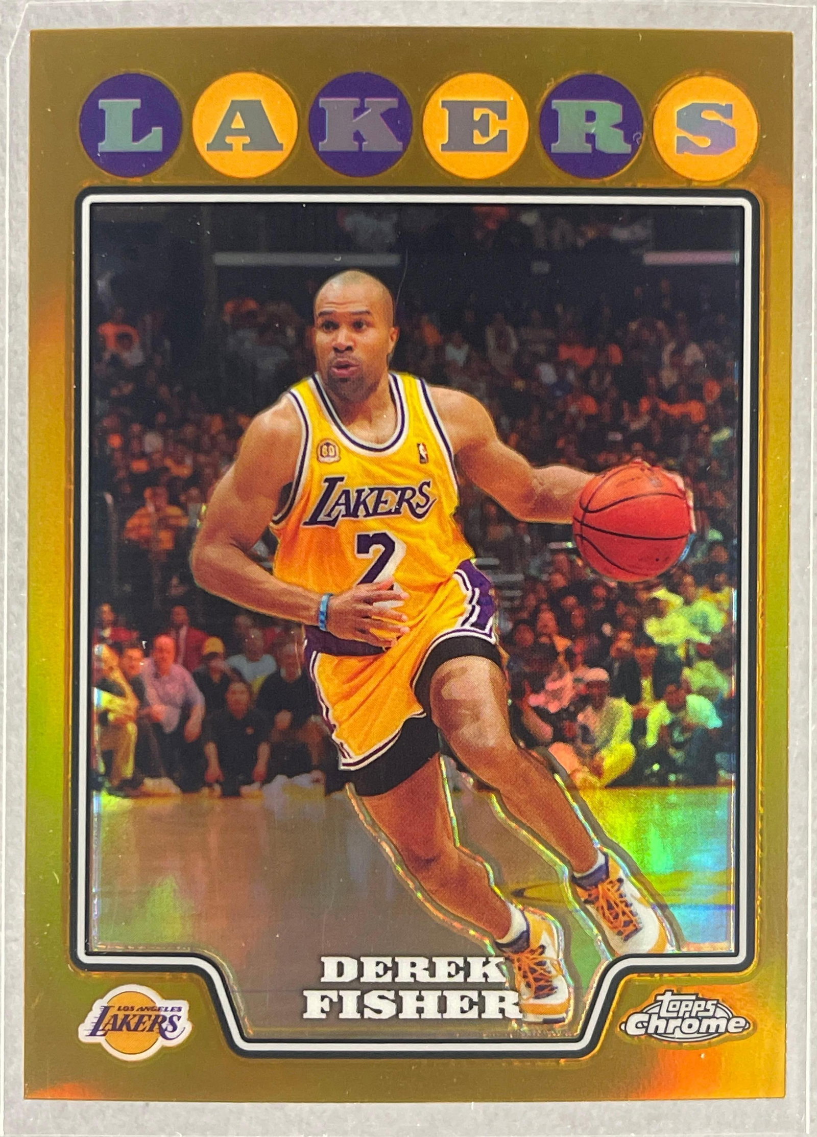 2008 Topps Chrome Gold Refractor Derek Fisher 26/50: Sharp looking gold refractor Derek Fisher 26/50