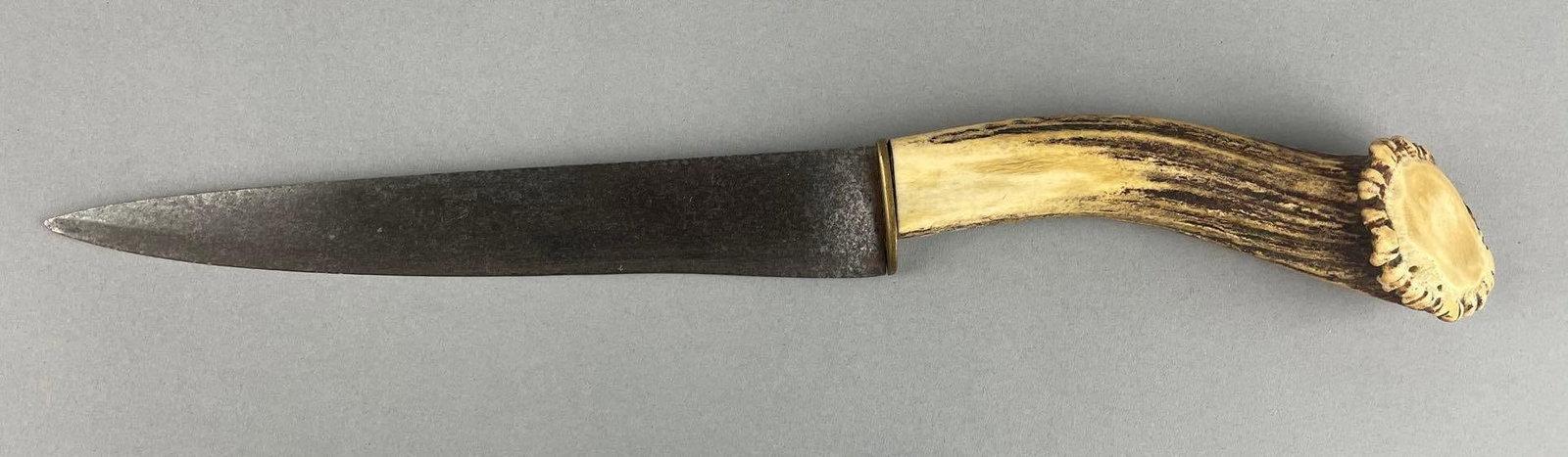 Antique Stag Horn Knife: Measures 15 1/2" with 9" blade