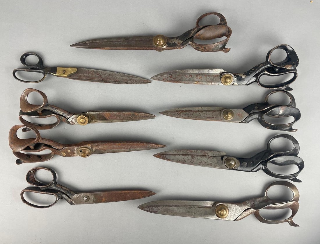 Group of Antique Tailors Shears: Includes Wiss, I P Hyde, Heinisch, largest measures 15"