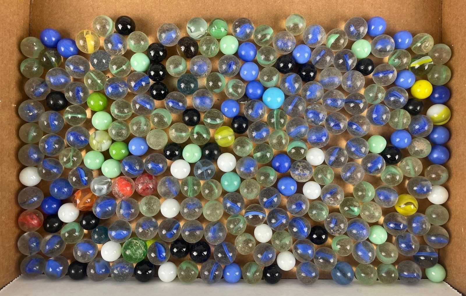 Group of 230+ Glass Marbles: Largest measures 5/8"
