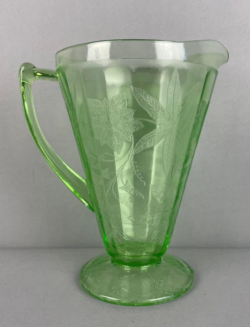 Jeanette Poinsettia Green Depression Glass Pitcher (1 of 4)