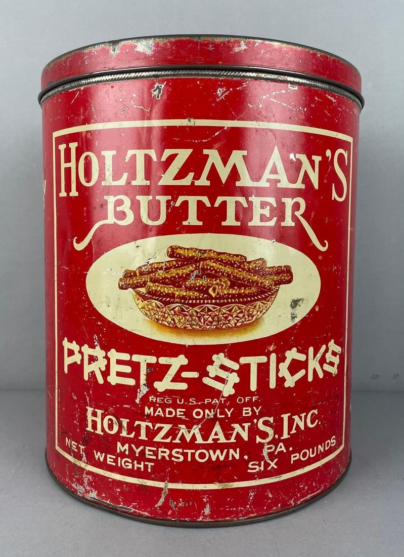 Vintage Holtzman's Butter Pretz-Sticks Tin: Measures 12" x 10 1/4"