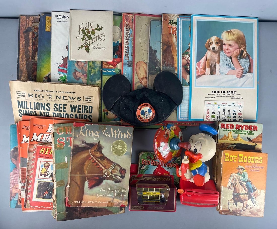 Group of Vintage Childrens Books and More: Includes puzzles, Disney , calendars