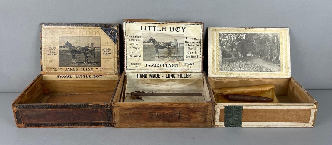 Group of Antique Ottawa IL Little Boy Advertising Cigar Boxes: Includes lovers lane, all lids torn off