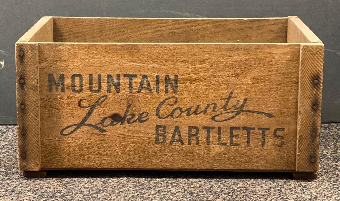 Vintage Mountain Lake County Barretts Wood Advertising Crate: Measures 9 1/2” H x 19 1/2” W x 12 1/2” D