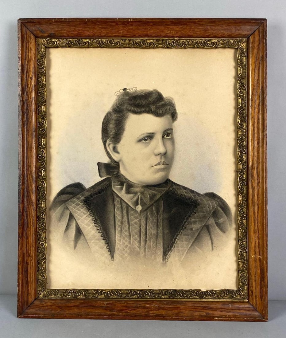 Antique Victorian Woman Framed Portrait: frame measures 24” H x 23 3/4” W