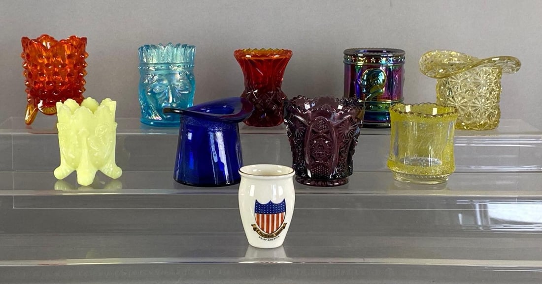Group of Assorted Glass Toothpick Holders: Largest measures 3” H
