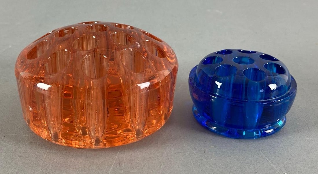 Group of 2 Glass Flower Frogs: Largest measures 2 1/2” H x 3 3/4” W