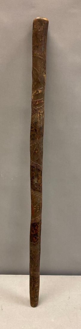 Vintage Aboriginal Walking Stick: Inlay with carvings in wood. Measure 36” in length.