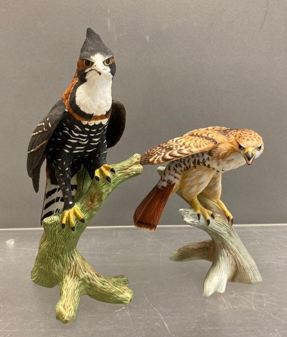 Group of 2 1988 Noble Birds of the World Porcelain Bird Figures: tallest measure 7”.