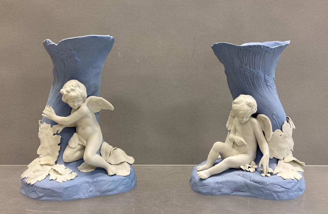 Vintage Wedgwood Genius Collection Cupid and Psyche Vases: Number 10 out of 150 made. Like new in original packaging. One vase measure 8” tall. Packaging measures H 7 x W 12 x L 19 inches.