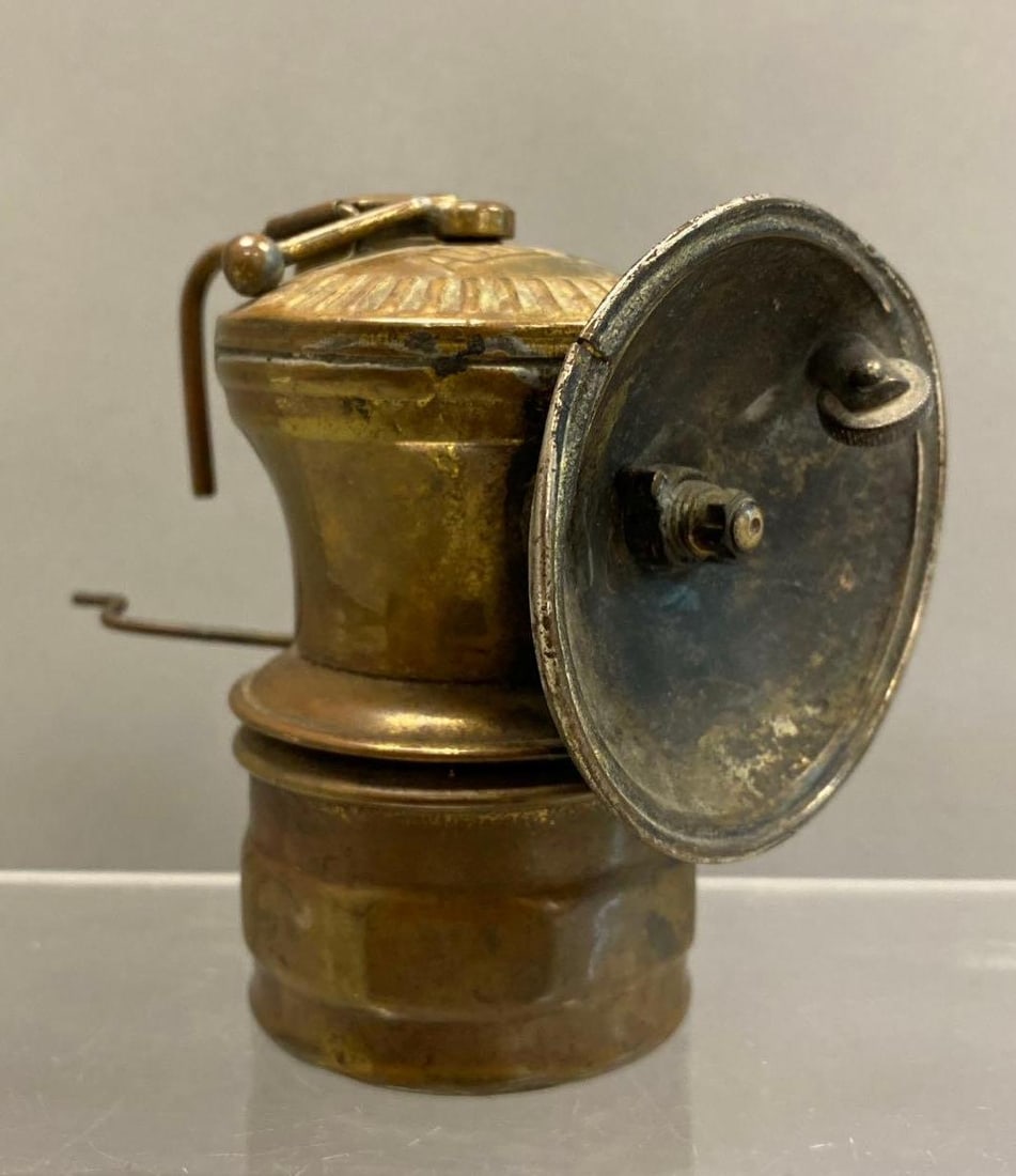 Antique Brass Miners Head Lamp: Untested. Circa 1920’s. Measures 3 1/2” tall.