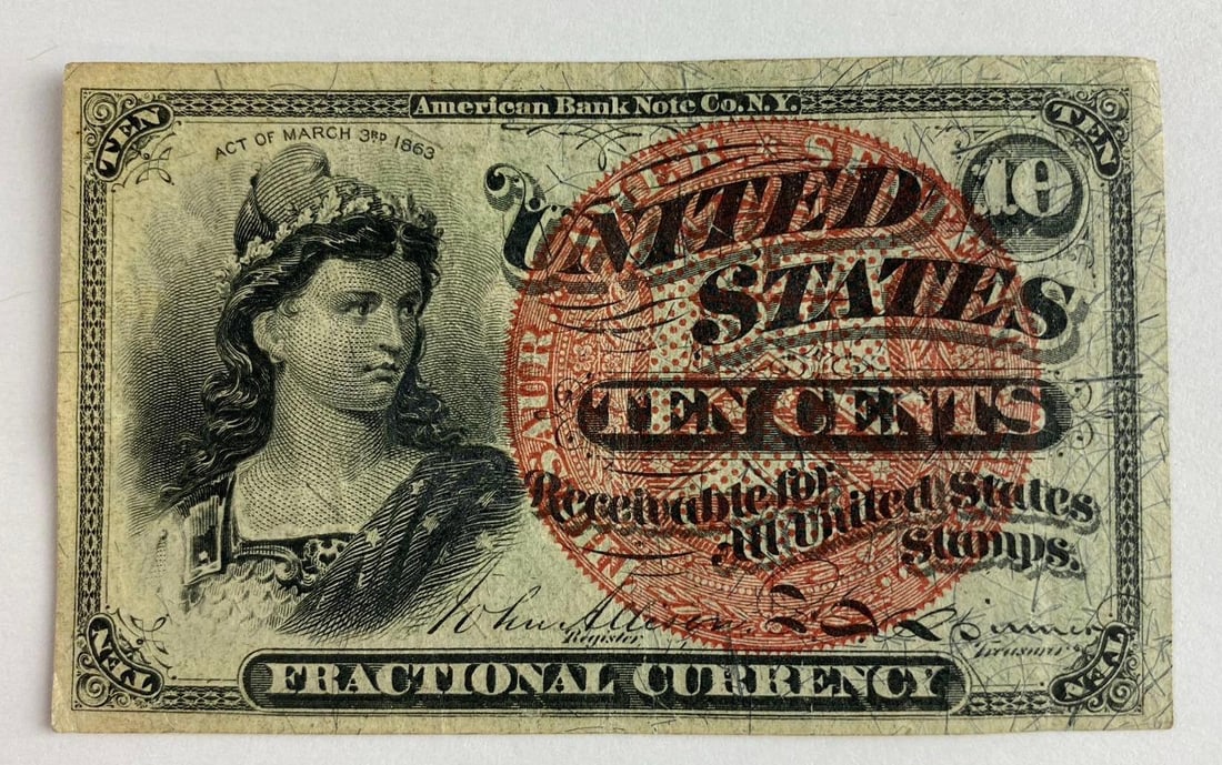 1863 Civil War American 10 Cent Fractional Currency Note (1 of 2)